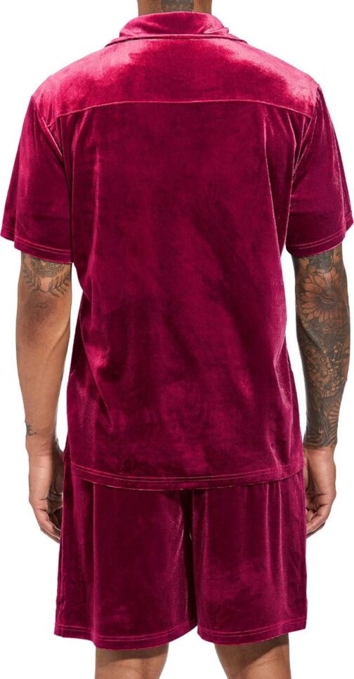 LecGee Men Summer Casual Short Sets Velvet Short Sleeve Button Down Shirt Elastic Waist Shorts 2 Piece Outfits Tracksuit - Image 3