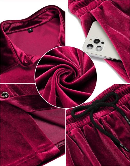 LecGee Men Summer Casual Short Sets Velvet Short Sleeve Button Down Shirt Elastic Waist Shorts 2 Piece Outfits Tracksuit - Image 5
