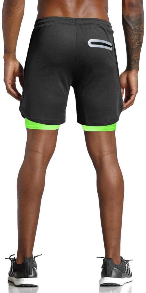 Leidowei Men's 2 in 1 Workout Running Shorts Lightweight Training Yoga Gym 7  Short with Zipper Pockets - Image 3