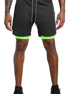 Leidowei Men’s 2 in 1 Workout Running Shorts Lightweight Training Yoga Gym 7  Short with Zipper Pockets