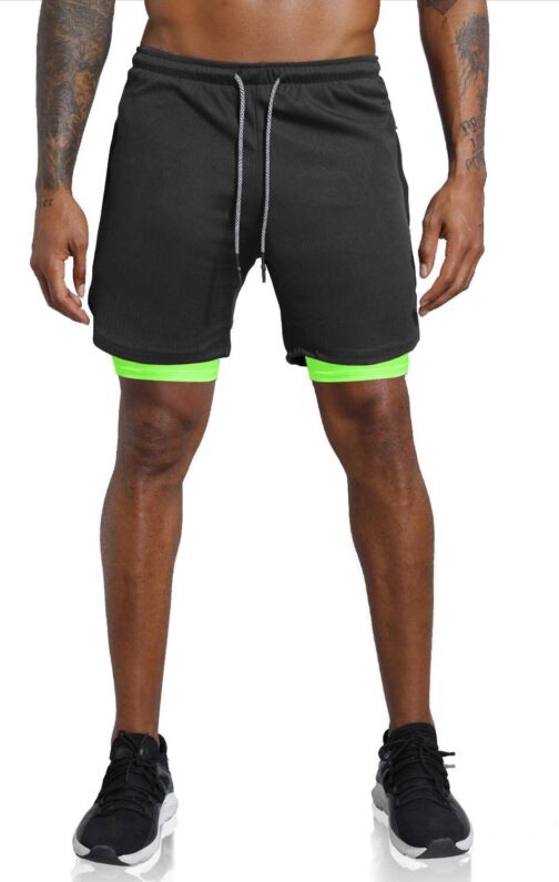 Leidowei Men's 2 in 1 Workout Running Shorts Lightweight Training Yoga Gym 7  Short with Zipper Pockets - Image 2