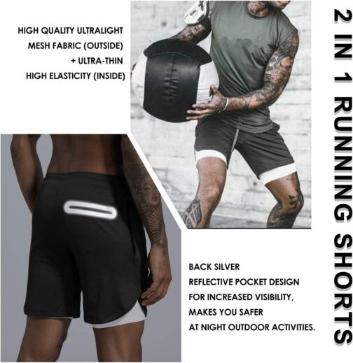 Leidowei Men's 2 in 1 Workout Running Shorts Lightweight Training Yoga Gym 7  Short with Zipper Pockets - Image 5