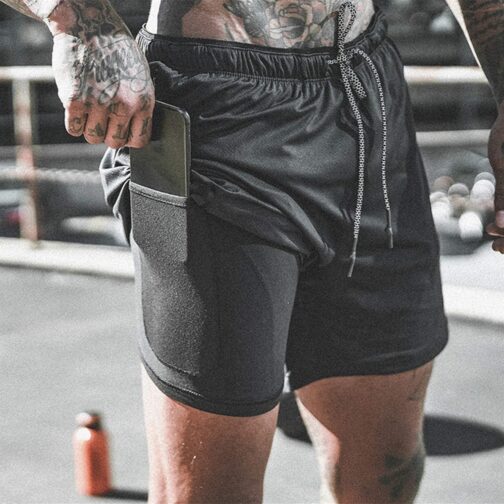 Leidowei Men's 2 in 1 Workout Running Shorts Lightweight Training Yoga Gym 7  Short with Zipper Pockets - Image 4