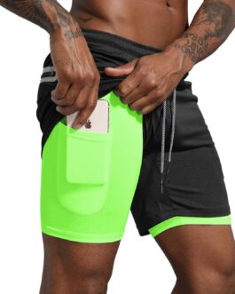Leidowei Men’s 2 in 1 Workout Running Shorts Lightweight Training Yoga Gym 7  Short with Zipper Pockets