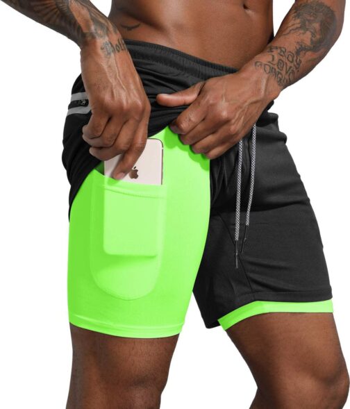 Leidowei Men's 2 in 1 Workout Running Shorts Lightweight Training Yoga Gym 7  Short with Zipper Pockets