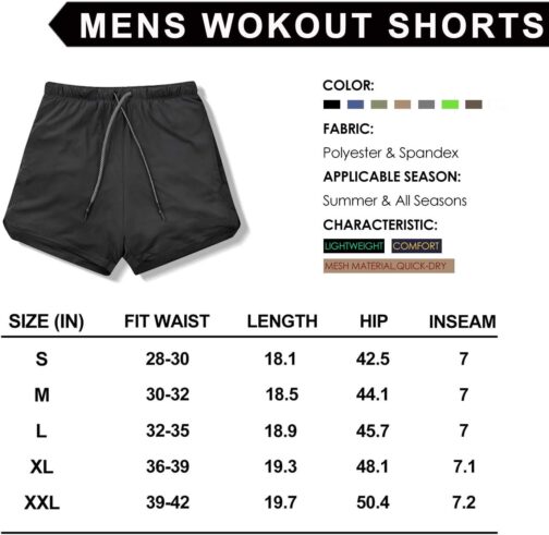 Leidowei Men's 2 in 1 Workout Running Shorts Lightweight Training Yoga Gym 7  Short with Zipper Pockets - Image 7
