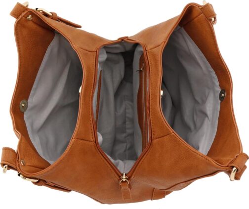 Lightweight 3 Compartment Faux Leather Medium Hobo Bag - Image 5