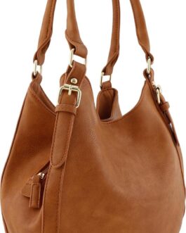 Lightweight 3 Compartment Faux Leather Medium Hobo Bag
