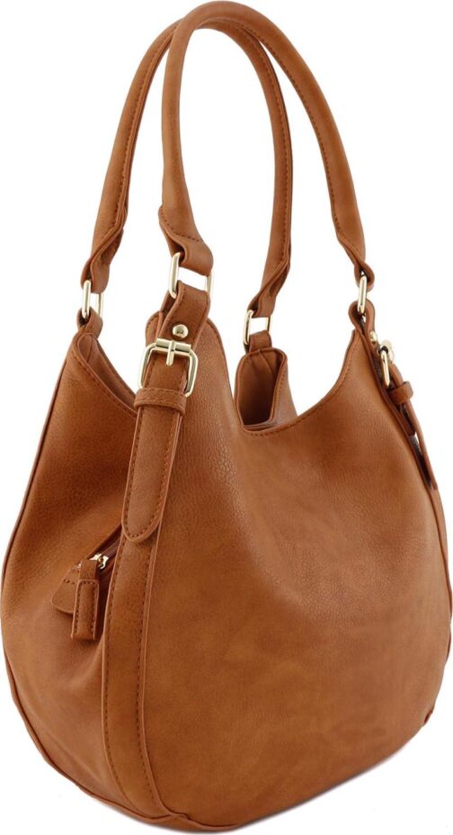 Lightweight 3 Compartment Faux Leather Medium Hobo Bag