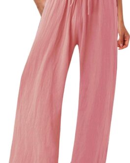 Linen Pants Women Comfy Flowy Wide Leg Pants Trousers Summer High Waisted Beach Palazzo Pants with Pockets 2024