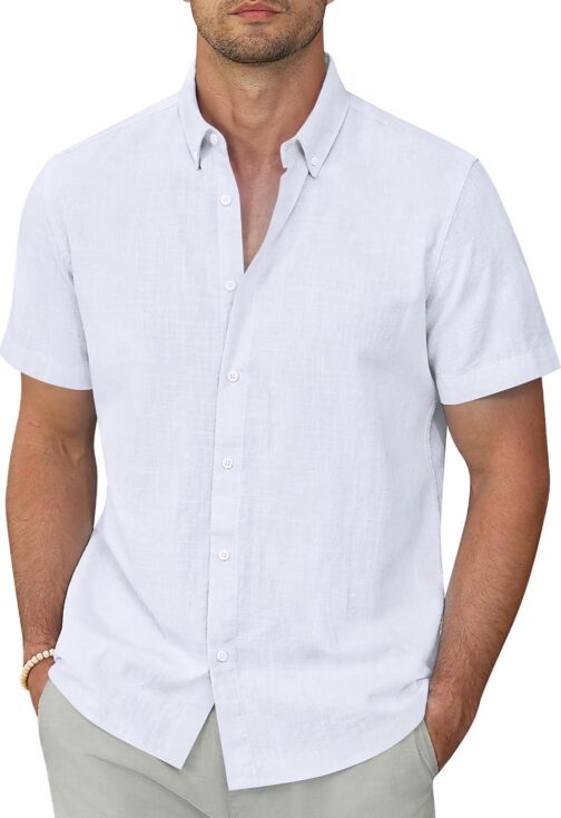 Linen Shirts for Men Short Sleeve Linen Button Down Shirts Hawaiian Shirt for Men Beach Shirts Summer Shirts