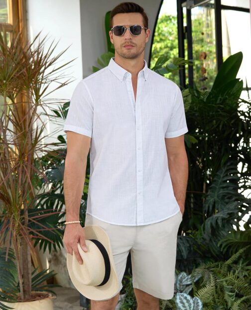 Linen Shirts for Men Short Sleeve Linen Button Down Shirts Hawaiian Shirt for Men Beach Shirts Summer Shirts - Image 4