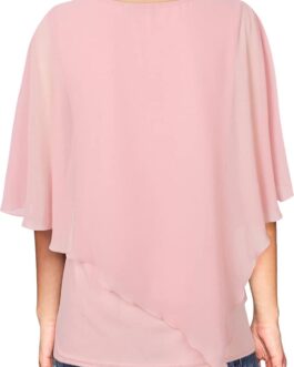 Lotusmile Women’s Lightweight Flowy Shirt Double-Layered Printed Chiffon Poncho Blouse Top