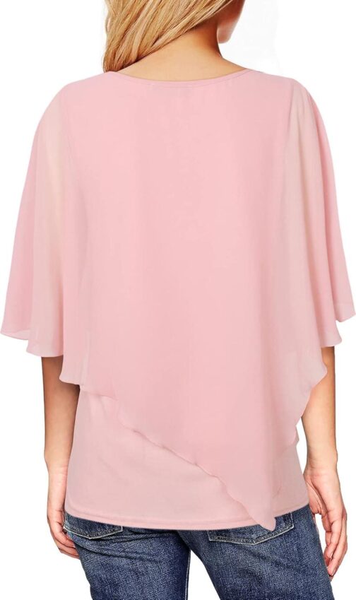 Lotusmile Women's Lightweight Flowy Shirt Double-Layered Printed Chiffon Poncho Blouse Top - Image 2