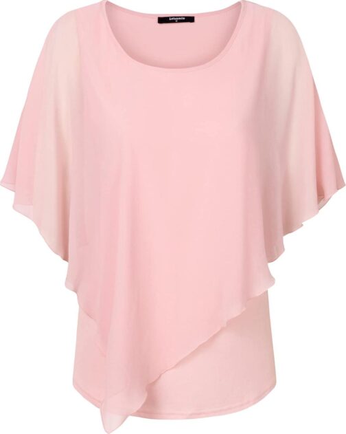 Lotusmile Women's Lightweight Flowy Shirt Double-Layered Printed Chiffon Poncho Blouse Top - Image 3