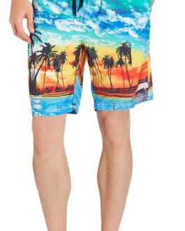 Loveternal Mens Swim Trunks Quick Dry Printed Beach Shorts Summer Boardshorts with Mesh Lining