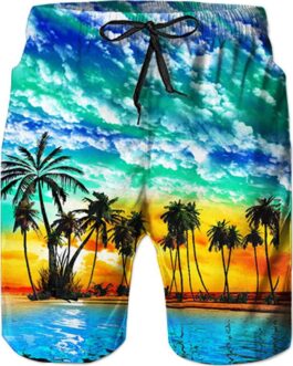 Loveternal Mens Swim Trunks Quick Dry Printed Beach Shorts Summer Boardshorts with Mesh Lining