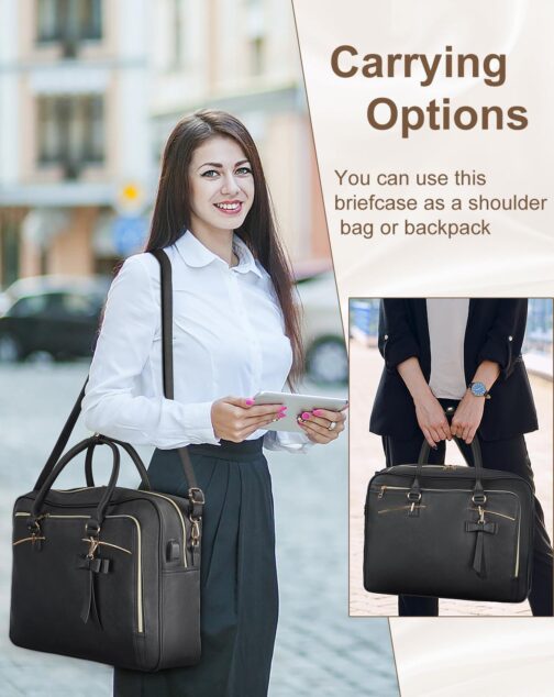 MATEIN 17.3 Inch Laptop Briefcase, Extra Large Convertible Briefcase Backpack for Women, Waterproof Laptop Bag for Work, 3 in 1 Shoulder Bag Computer Messenger Bag Gift for Business Office Lady, Black - Image 7