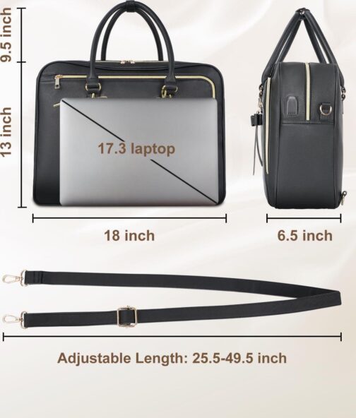 MATEIN 17.3 Inch Laptop Briefcase, Extra Large Convertible Briefcase Backpack for Women, Waterproof Laptop Bag for Work, 3 in 1 Shoulder Bag Computer Messenger Bag Gift for Business Office Lady, Black - Image 2