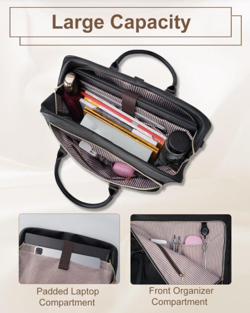 MATEIN 17.3 Inch Laptop Briefcase, Extra Large Convertible Briefcase Backpack for Women, Waterproof Laptop Bag for Work, 3 in 1 Shoulder Bag Computer Messenger Bag Gift for Business Office Lady, Black - Image 3