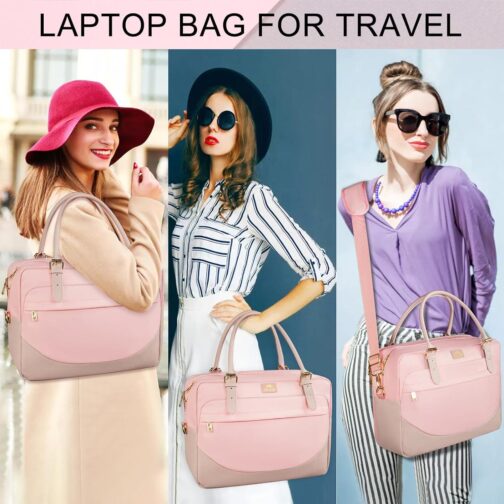 MATEIN Laptop Bag for Women, 15.6 inch Computer Briefcase Sleeve Case, Large Water Resistant Cute Messenger Work Tote Bible Temple Bag Crossbody for Teen Girls School College Office Travel Gifts, Pink - Image 7