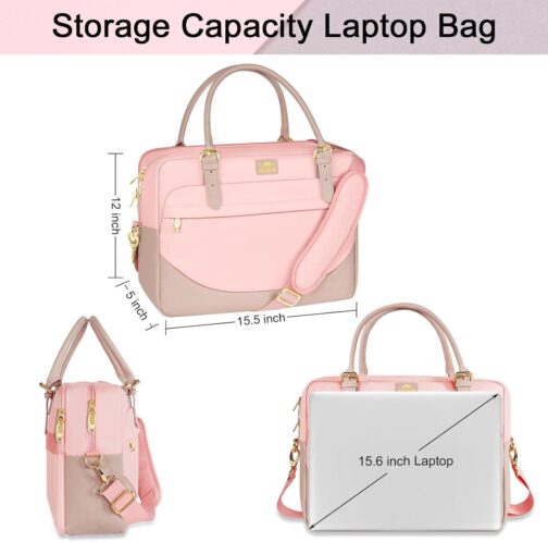 MATEIN Laptop Bag for Women, 15.6 inch Computer Briefcase Sleeve Case, Large Water Resistant Cute Messenger Work Tote Bible Temple Bag Crossbody for Teen Girls School College Office Travel Gifts, Pink - Image 5