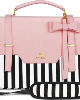 MATEIN Laptop Bag for Women, 15.6 inch Slim Computer Briefcase Sleeve Case, Lightweight Cute Girly Messenger Shoulder Carrying Work Tote Bag with Rfid Pocket, Sister Gifts for School Girl Office, Pink