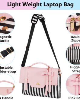 MATEIN Laptop Bag for Women, 15.6 inch Slim Computer Briefcase Sleeve Case, Lightweight Cute Girly Messenger Shoulder Carrying Work Tote Bag with Rfid Pocket, Sister Gifts for School Girl Office, Pink