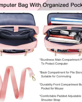 MATEIN Laptop Bag for Women, 15.6 inch Computer Briefcase Sleeve Case, Large Water Resistant Cute Messenger Work Tote Bible Temple Bag Crossbody for Teen Girls School College Office Travel Gifts, Pink