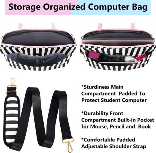 MATEIN Laptop Bag for Women, 15.6 inch Slim Computer Briefcase Sleeve Case, Lightweight Cute Girly Messenger Shoulder Carrying Work Tote Bag with Rfid Pocket, Sister Gifts for School Girl Office, Pink - Image 7