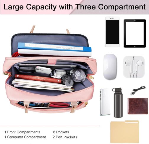 MATEIN Laptop Bag for Women, 15.6 inch Computer Briefcase Sleeve Case, Large Water Resistant Cute Messenger Work Tote Bible Temple Bag Crossbody for Teen Girls School College Office Travel Gifts, Pink - Image 6