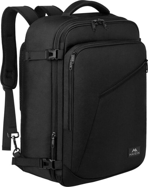 MATEIN Mens Travel Backpack, 27L Lightweight Carry on Backpack for Women, Expandable Business Backpacks, Waterproof Hiking Backpack for Outdoor Sports Rucksack Casual Daypack, Travel Essential, Black