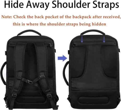 MATEIN Mens Travel Backpack, 27L Lightweight Carry on Backpack for Women, Expandable Business Backpacks, Waterproof Hiking Backpack for Outdoor Sports Rucksack Casual Daypack, Travel Essential, Black - Image 4