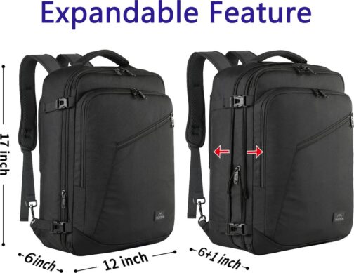 MATEIN Mens Travel Backpack, 27L Lightweight Carry on Backpack for Women, Expandable Business Backpacks, Waterproof Hiking Backpack for Outdoor Sports Rucksack Casual Daypack, Travel Essential, Black - Image 3
