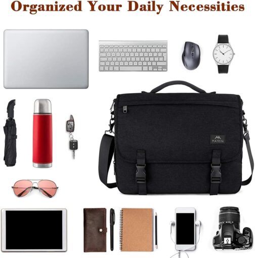 MATEIN Men's 15.6" Water-Resistant Laptop Messenger Bag, Black - Image 8