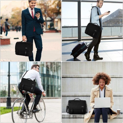 MATEIN Men's 15.6" Water-Resistant Laptop Messenger Bag, Black - Image 7