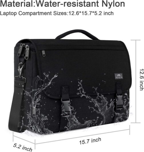MATEIN Men's 15.6" Water-Resistant Laptop Messenger Bag, Black - Image 5