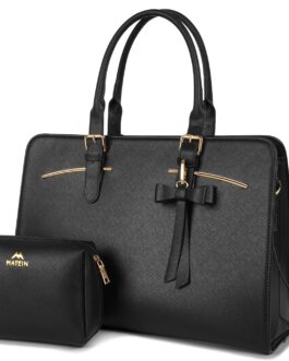 MATEIN Womens Briefcase, Large Waterproof PU Leather Work Laptop Tote Bag with USB Charging Port Casual Computer Shoulder Bag Messenger fits 15.6 Inch, Business Handbag Satchel Purse 2pcs Set,Black