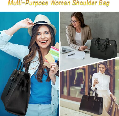 MATEIN Womens Briefcase, Large Waterproof PU Leather Work Laptop Tote Bag with USB Charging Port Casual Computer Shoulder Bag Messenger fits 15.6 Inch, Business Handbag Satchel Purse 2pcs Set,Black - Image 7