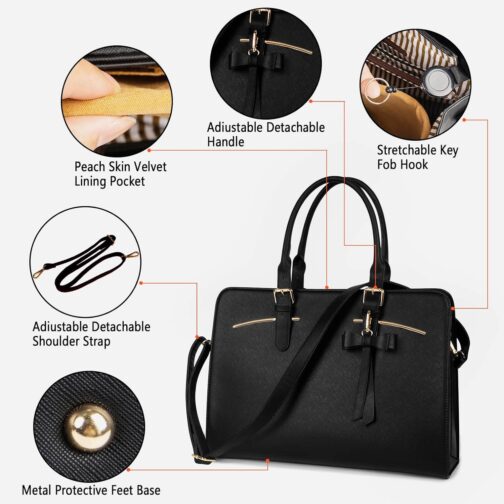 MATEIN Womens Briefcase, Large Waterproof PU Leather Work Laptop Tote Bag with USB Charging Port Casual Computer Shoulder Bag Messenger fits 15.6 Inch, Business Handbag Satchel Purse 2pcs Set,Black - Image 5