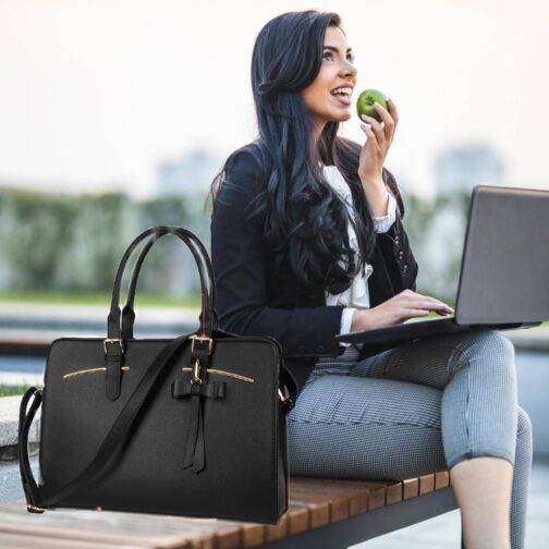 MATEIN Womens Briefcase, Large Waterproof PU Leather Work Laptop Tote Bag with USB Charging Port Casual Computer Shoulder Bag Messenger fits 15.6 Inch, Business Handbag Satchel Purse 2pcs Set,Black - Image 8