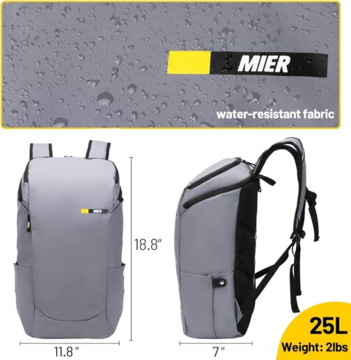MIER Water Resistant Travel Backpack for Men Women, Carry On Commuter Back Pack Casual Daypack with Multiple Pockets for Work Hiking Outdoors (25L, Grey) - Image 4