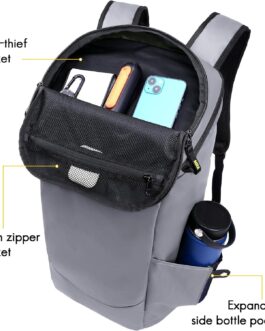 MIER Water Resistant Travel Backpack for Men Women, Carry On Commuter Back Pack Casual Daypack with Multiple Pockets for Work Hiking Outdoors (25L, Grey)
