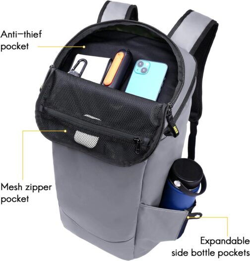 MIER Water Resistant Travel Backpack for Men Women, Carry On Commuter Back Pack Casual Daypack with Multiple Pockets for Work Hiking Outdoors (25L, Grey) - Image 2