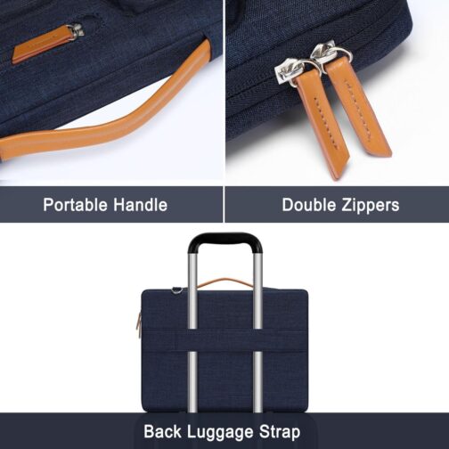 MOSISO 360 Protective Laptop Shoulder Bag,15-15.6 inch Computer Bag Compatible with MacBook Pro 16, HP, Dell, Lenovo, Asus Notebook,Side Open Messenger Bag with 4 Zipper Pockets&Handle, Navy Blue - Image 4