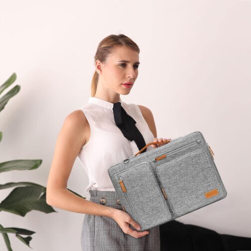 MOSISO 360 Protective Laptop Shoulder Bag,15-15.6 inch Computer Bag Compatible with MacBook Pro 16, HP, Dell, Lenovo, Asus Notebook,Side Open Messenger Bag with 4 Zipper Pockets&Handle, Gray - Image 6