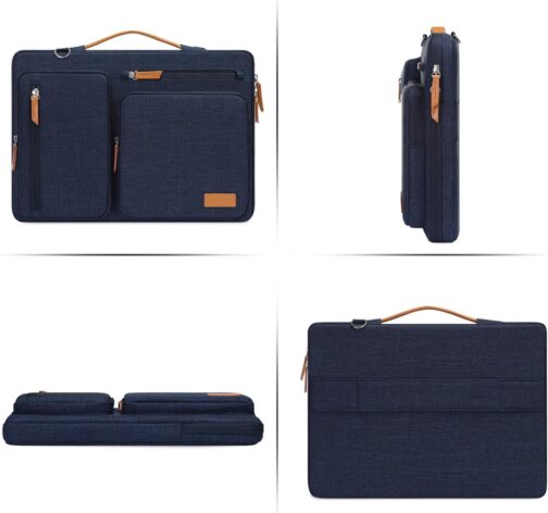 MOSISO 360 Protective Laptop Shoulder Bag,15-15.6 inch Computer Bag Compatible with MacBook Pro 16, HP, Dell, Lenovo, Asus Notebook,Side Open Messenger Bag with 4 Zipper Pockets&Handle, Navy Blue - Image 5