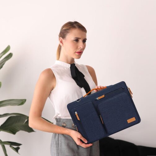 MOSISO 360 Protective Laptop Shoulder Bag,15-15.6 inch Computer Bag Compatible with MacBook Pro 16, HP, Dell, Lenovo, Asus Notebook,Side Open Messenger Bag with 4 Zipper Pockets&Handle, Navy Blue - Image 7