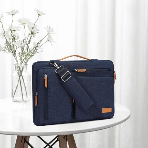 MOSISO 360 Protective Laptop Shoulder Bag,15-15.6 inch Computer Bag Compatible with MacBook Pro 16, HP, Dell, Lenovo, Asus Notebook,Side Open Messenger Bag with 4 Zipper Pockets&Handle, Navy Blue - Image 6