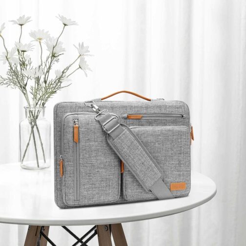 MOSISO 360 Protective Laptop Shoulder Bag,15-15.6 inch Computer Bag Compatible with MacBook Pro 16, HP, Dell, Lenovo, Asus Notebook,Side Open Messenger Bag with 4 Zipper Pockets&Handle, Gray - Image 7